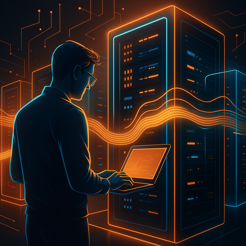 مدیر در حال کار با سرور